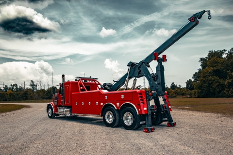 Century 5230 on a red peterbilt 589 chassis stretched out